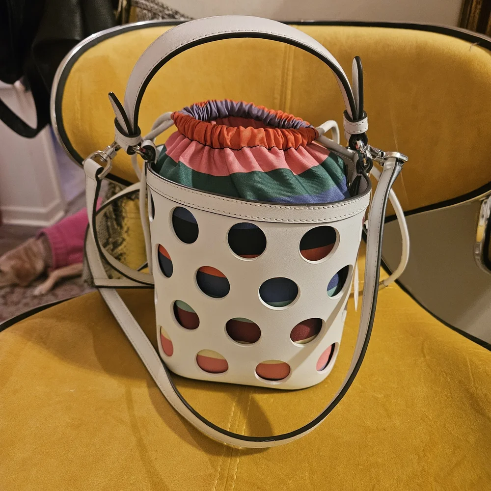 Kate Spade White and Multicolor Polka Dot Cutout Shoulder / Satchel Bag - Picture 2 of 6